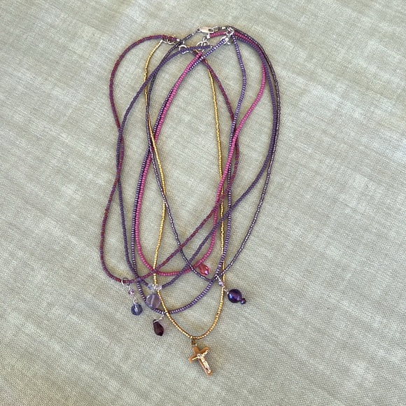 Lot of Six Seed Bead Handmade Necklaces with Small Dangles - Picture 3 of 4